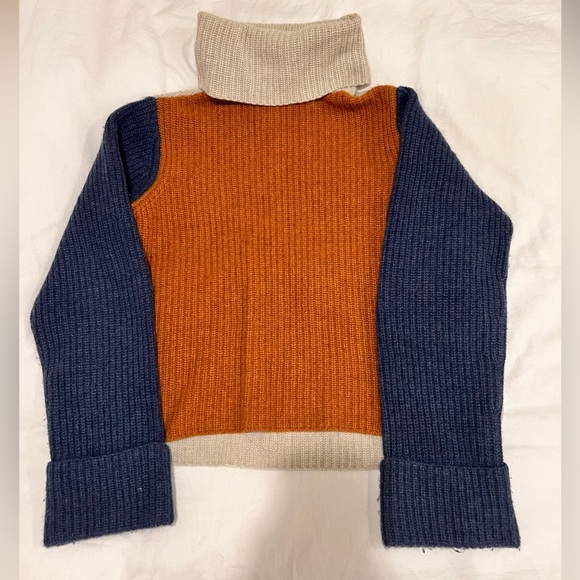 Autumn Cashmere Turtleneck Color Block Cuffed Knit Sweater - Picture 3 of 3